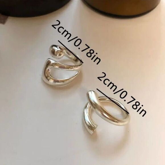 2 Pieces Vintage Inner Style Geometric Punk Alloy Exaggerated Rings ADJUSTABLE - Picture 7 of 10